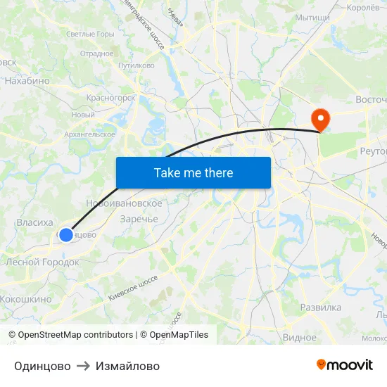 Одинцово to Измайлово map