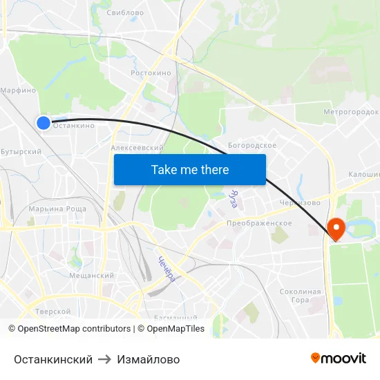 Останкинский to Измайлово map