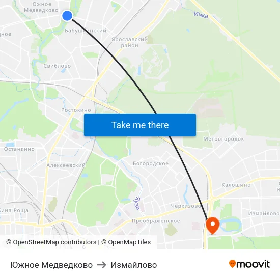 Южное Медведково to Измайлово map