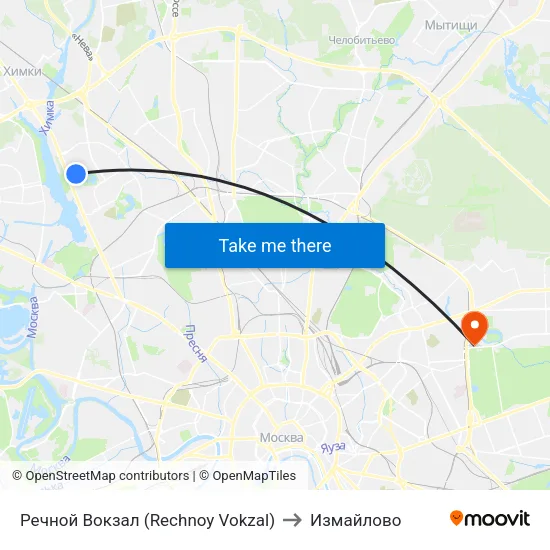 Речной Вокзал (Rechnoy Vokzal) to Измайлово map