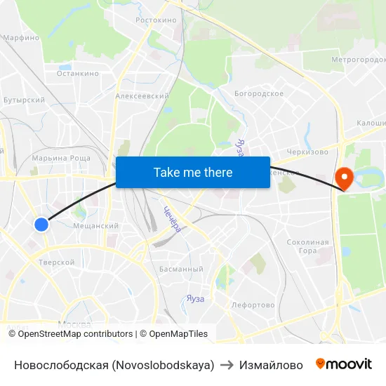 Новослободская (Novoslobodskaya) to Измайлово map
