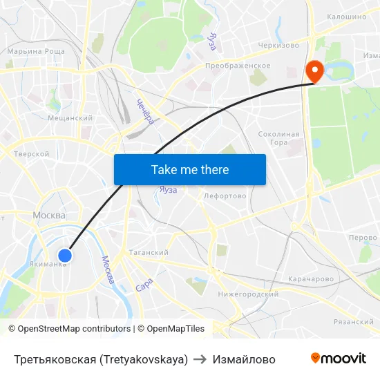 Третьяковская (Tretyakovskaya) to Измайлово map