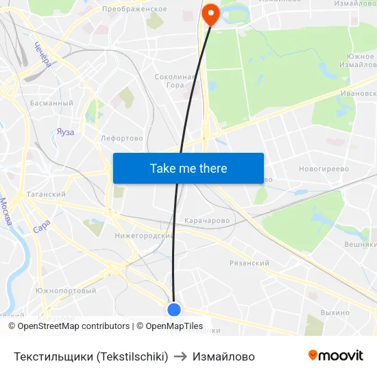 Текстильщики (Tekstilschiki) to Измайлово map