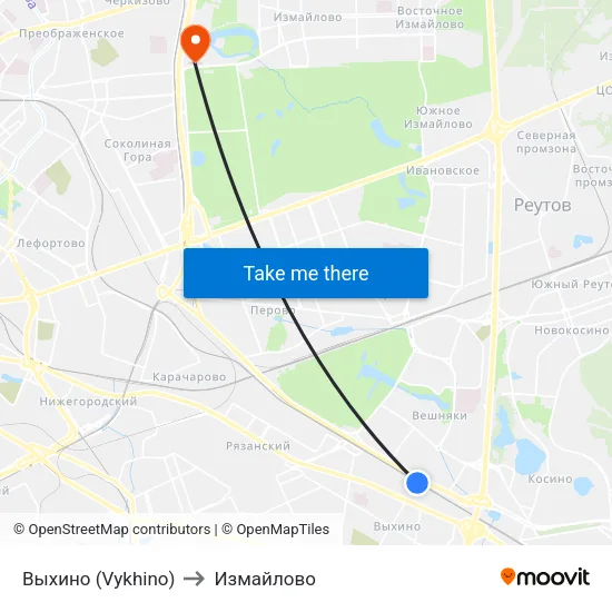 Выхино (Vykhino) to Измайлово map