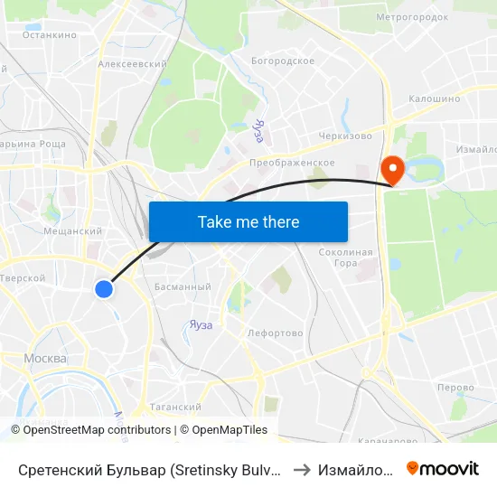 Сретенский Бульвар (Sretinsky Bulvar) to Измайлово map
