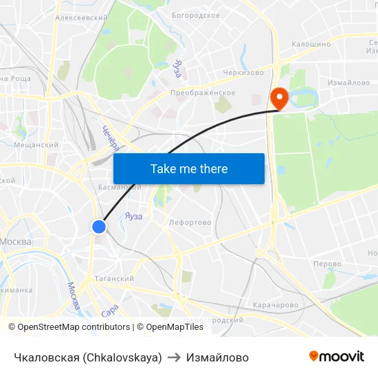 Чкаловская (Chkalovskaya) to Измайлово map