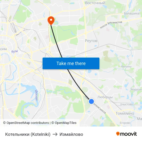 Котельники (Kotelniki) to Измайлово map
