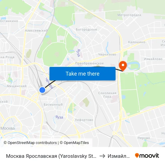 Москва Ярославская (Yaroslavsky Station) to Измайлово map