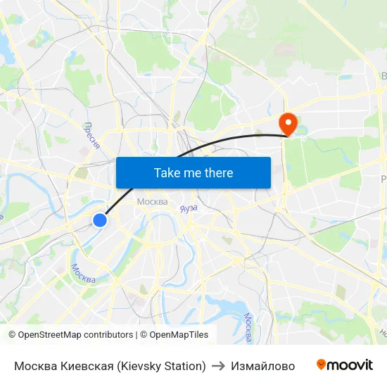 Москва Киевская (Kievsky Station) to Измайлово map