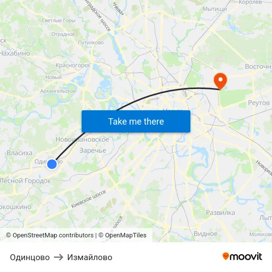Одинцово to Измайлово map