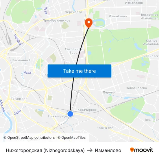 Нижегородская (Nizhegorodskaya) to Измайлово map