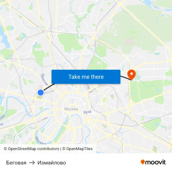 Беговая to Измайлово map