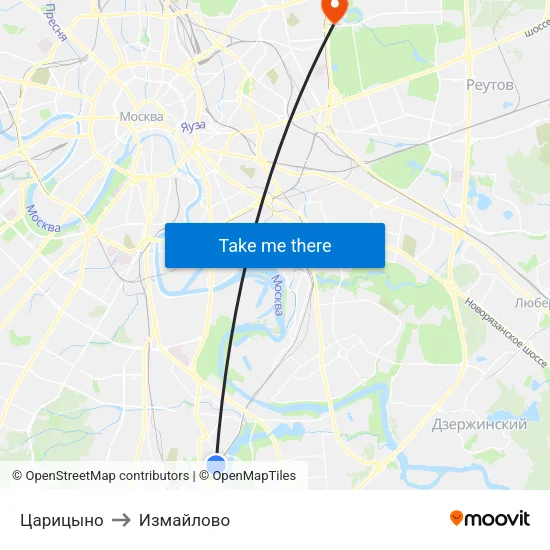 Царицыно to Измайлово map