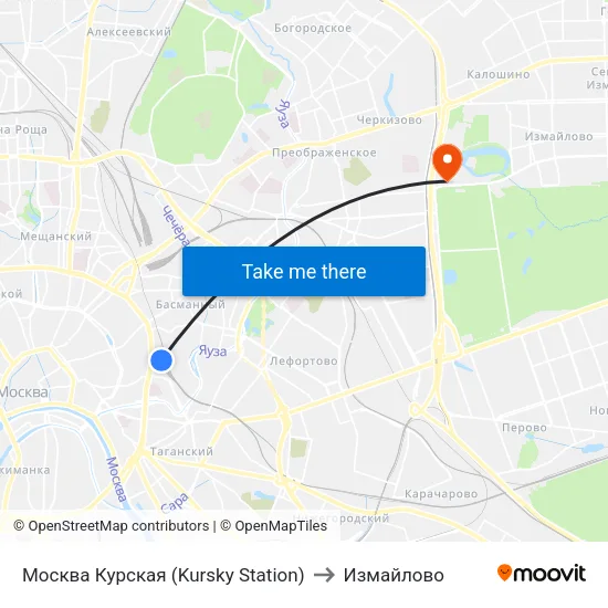 Москва Курская (Kursky Station) to Измайлово map