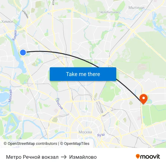 Метро Речной вокзал to Измайлово map