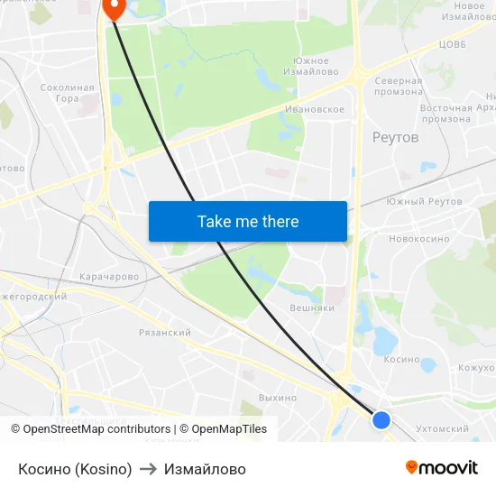 Косино (Kosino) to Измайлово map