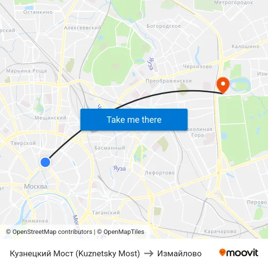 Кузнецкий Мост (Kuznetsky Most) to Измайлово map