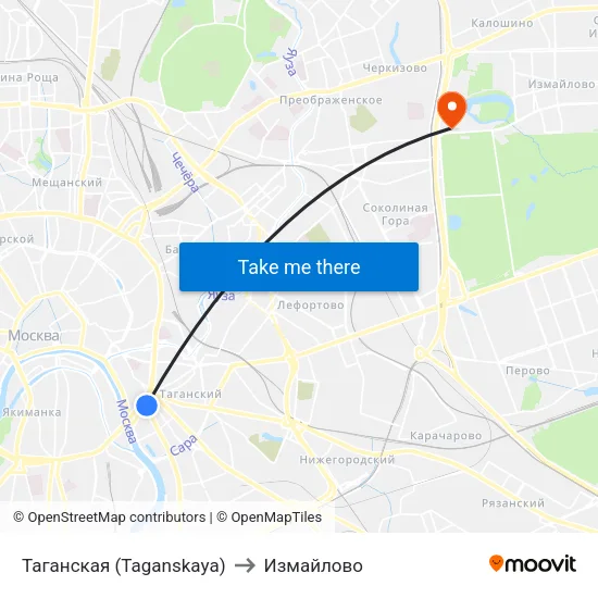 Таганская (Taganskaya) to Измайлово map