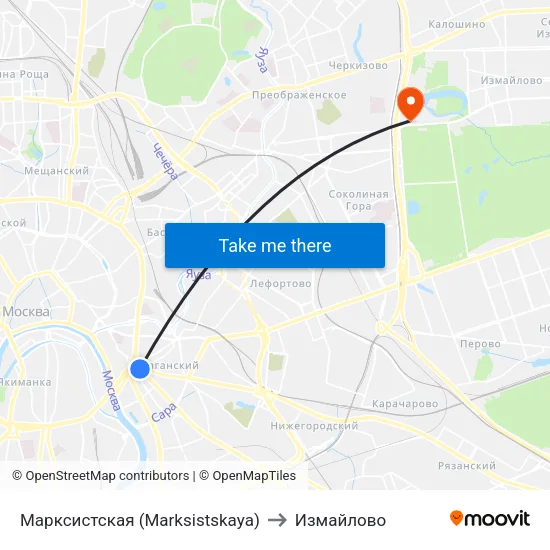 Марксистская (Marksistskaya) to Измайлово map