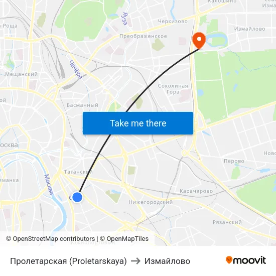 Пролетарская (Proletarskaya) to Измайлово map