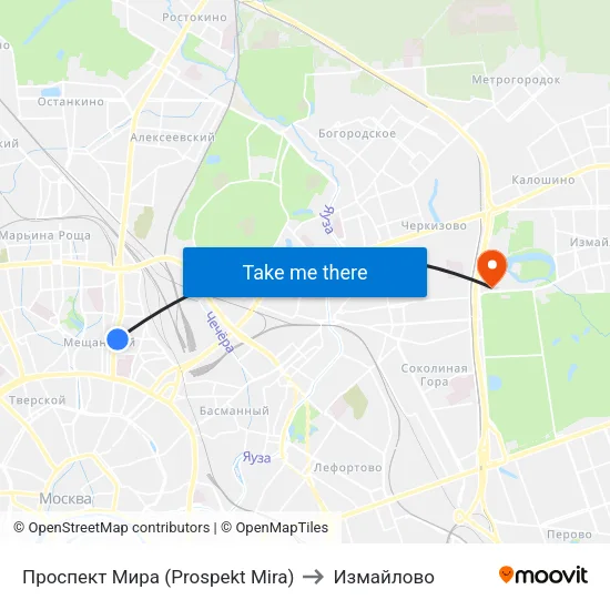 Проспект Мира (Prospekt Mira) to Измайлово map