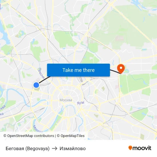 Беговая (Begovaya) to Измайлово map