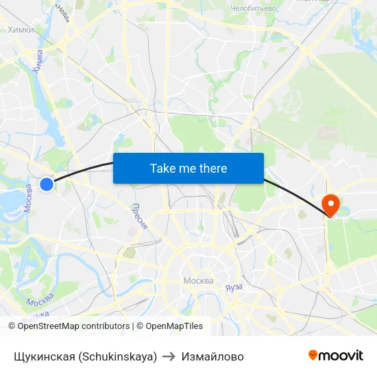 Щукинская (Schukinskaya) to Измайлово map