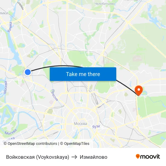 Войковская (Voykovskaya) to Измайлово map