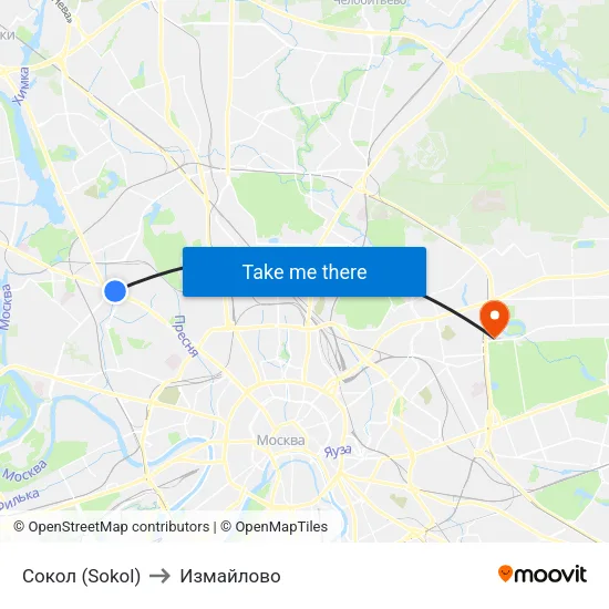Сокол (Sokol) to Измайлово map
