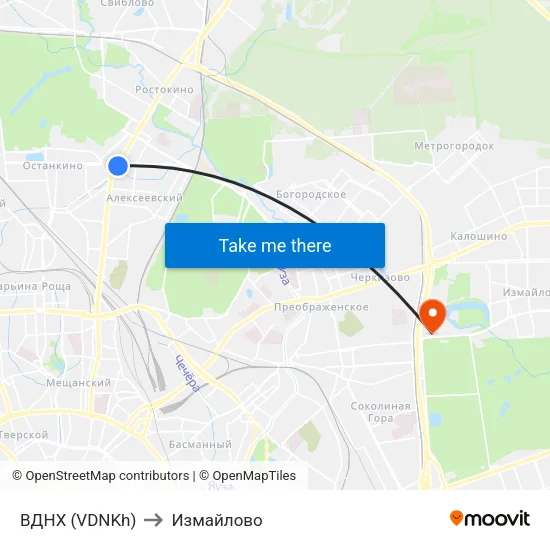 ВДНХ (VDNKh) to Измайлово map
