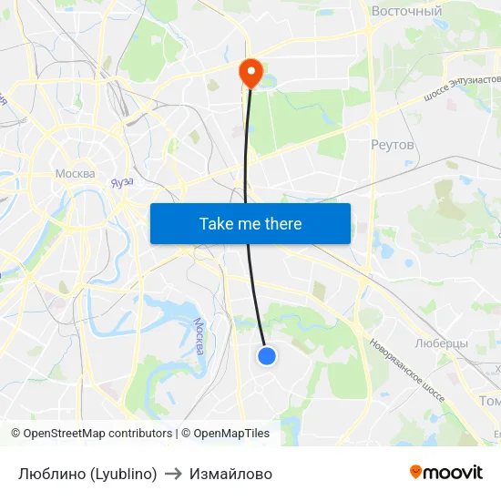 Люблино (Lyublino) to Измайлово map