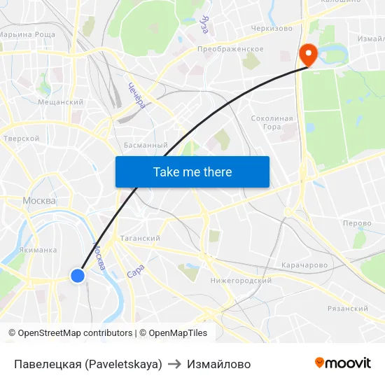 Павелецкая (Paveletskaya) to Измайлово map