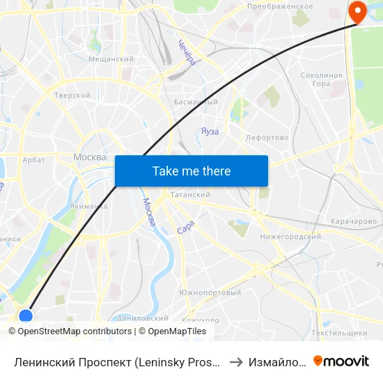 Ленинский Проспект (Leninsky Prospekt) to Измайлово map