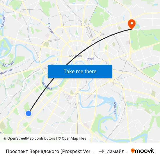 Проспект Вернадского (Prospekt Vernadskogo) to Измайлово map
