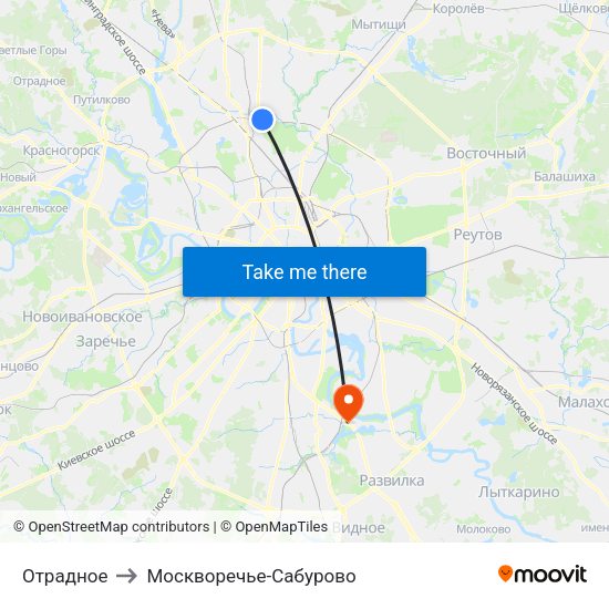 Отрадное to Москворечье-Сабурово map