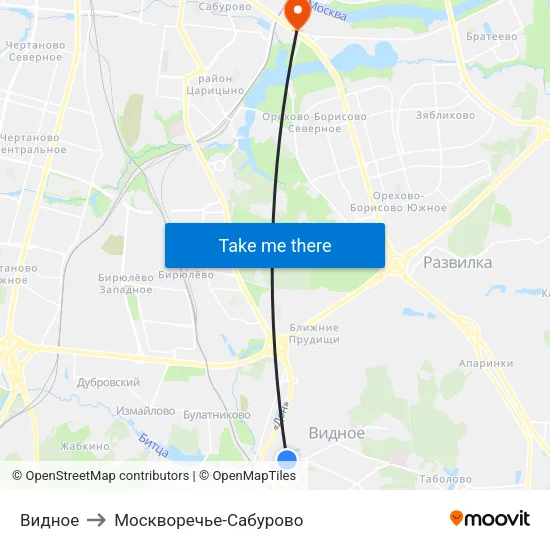 Видное to Москворечье-Сабурово map