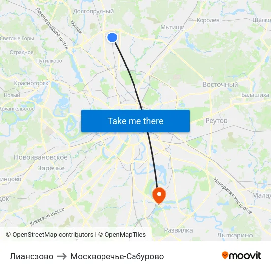 Лианозово to Москворечье-Сабурово map