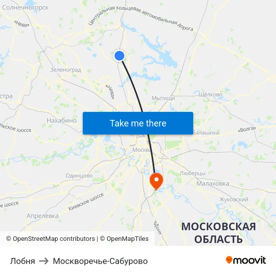 Лобня to Москворечье-Сабурово map