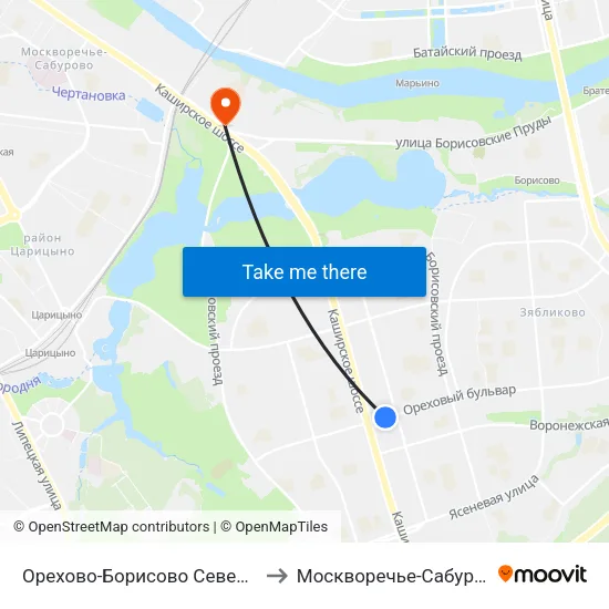 Орехово-Борисово Северное to Москворечье-Сабурово map