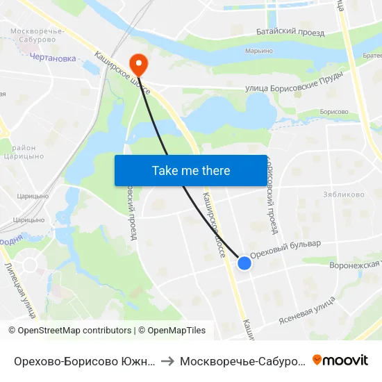 Орехово-Борисово Южное to Москворечье-Сабурово map