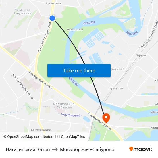 Нагатинский Затон to Москворечье-Сабурово map
