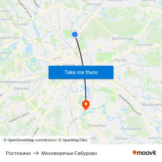 Ростокино to Москворечье-Сабурово map
