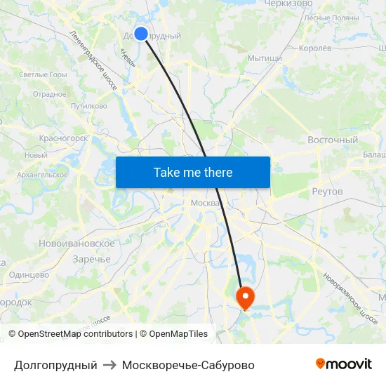 Долгопрудный to Москворечье-Сабурово map