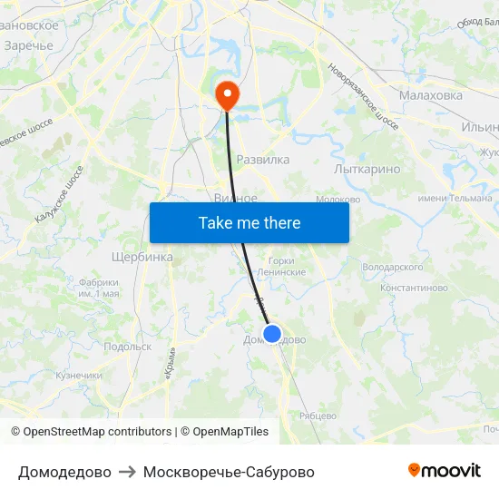 Домодедово to Москворечье-Сабурово map