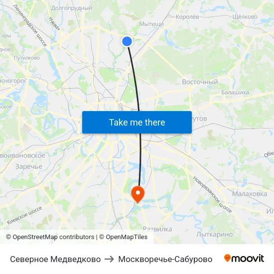 Северное Медведково to Москворечье-Сабурово map