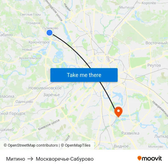 Митино to Москворечье-Сабурово map