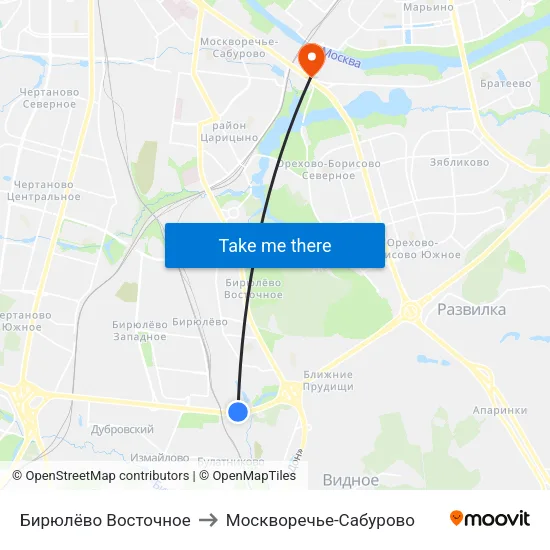 Бирюлёво Восточное to Москворечье-Сабурово map
