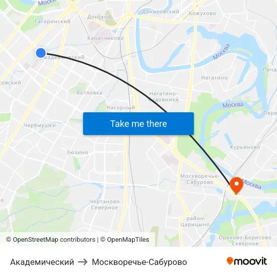 Академический to Москворечье-Сабурово map