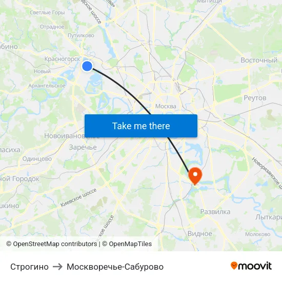 Строгино to Москворечье-Сабурово map