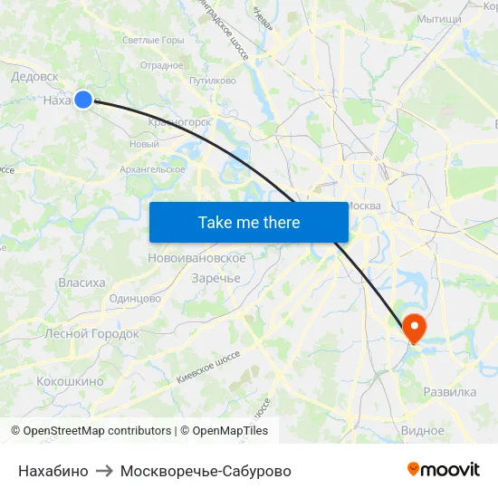 Нахабино to Москворечье-Сабурово map